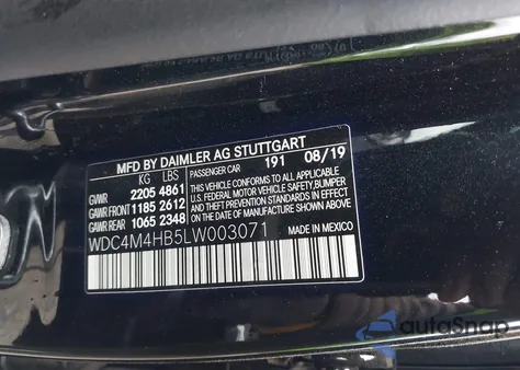 2020 Mercedes-Benz Glb 250 4Matic z USA, uszkodzony, nr VIN WDC4M4HB5LW003071